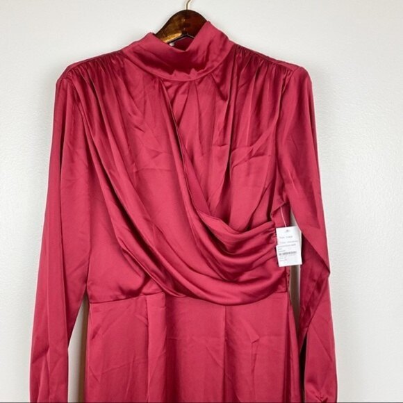 Alexia Admor Mock Neck Anna Long Sleeve Midi Dress Cranberry Red Size 12/L NWT - Picture 3 of 10